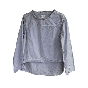 J Crew Popover Striped Funnel Neck Long Sleeve Top Sz 14 100% Cotton